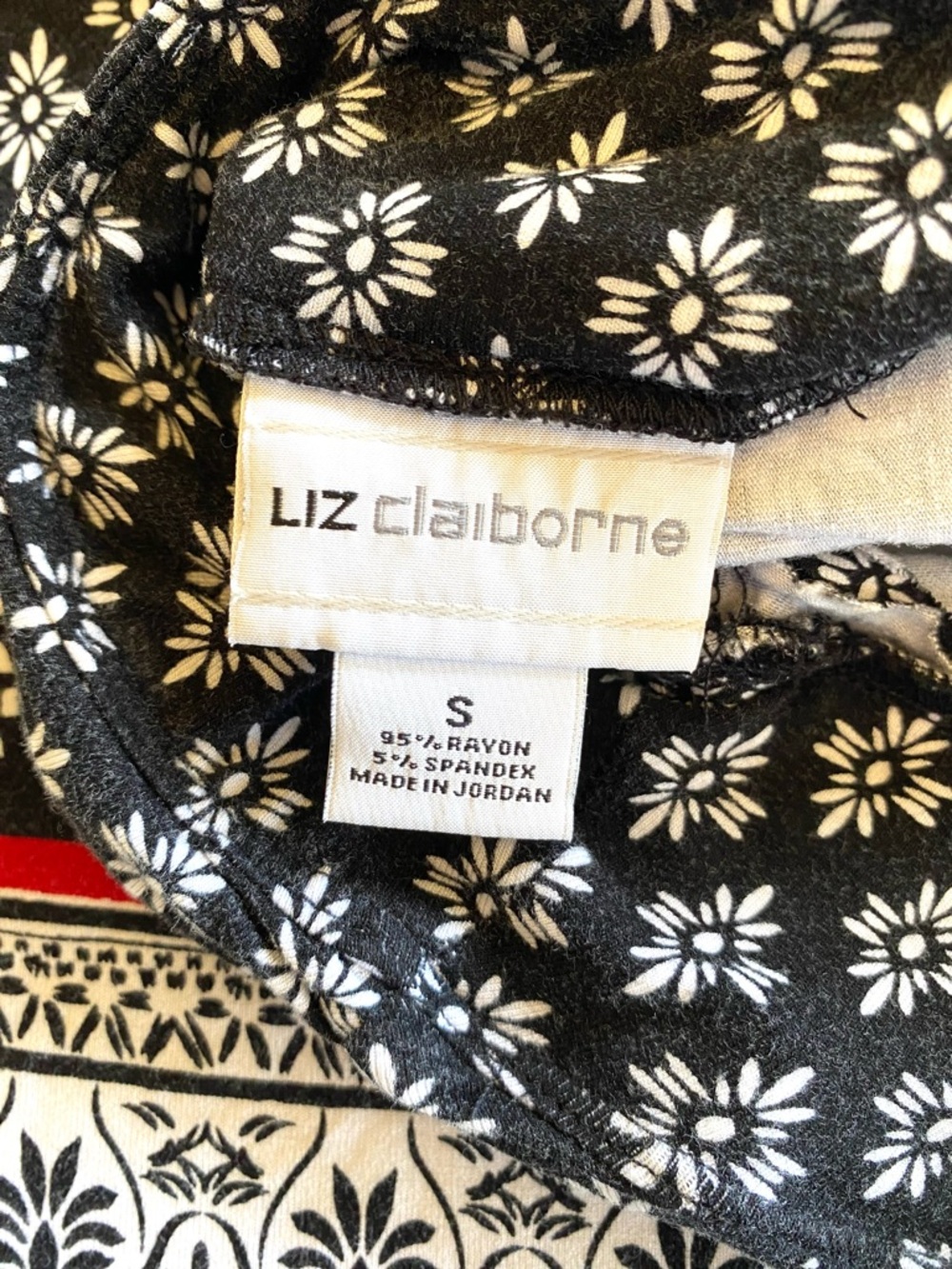 Liz Claiborne Cottagecore Boho Midi Skirt Black Floral Border Romantic Stretch S - Picture 4 of 7